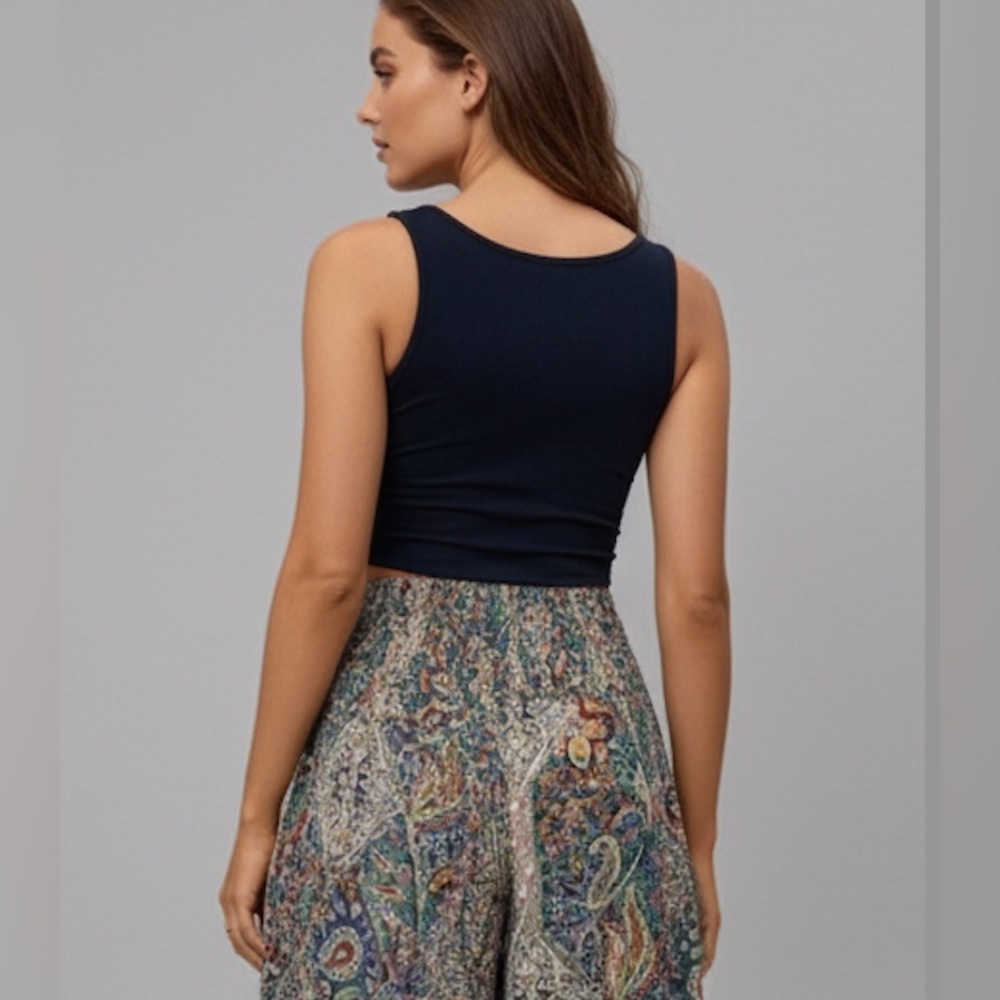 Shirred Waist Paisley Print Wide Leg Palazzo Pants - Picture 5 of 9